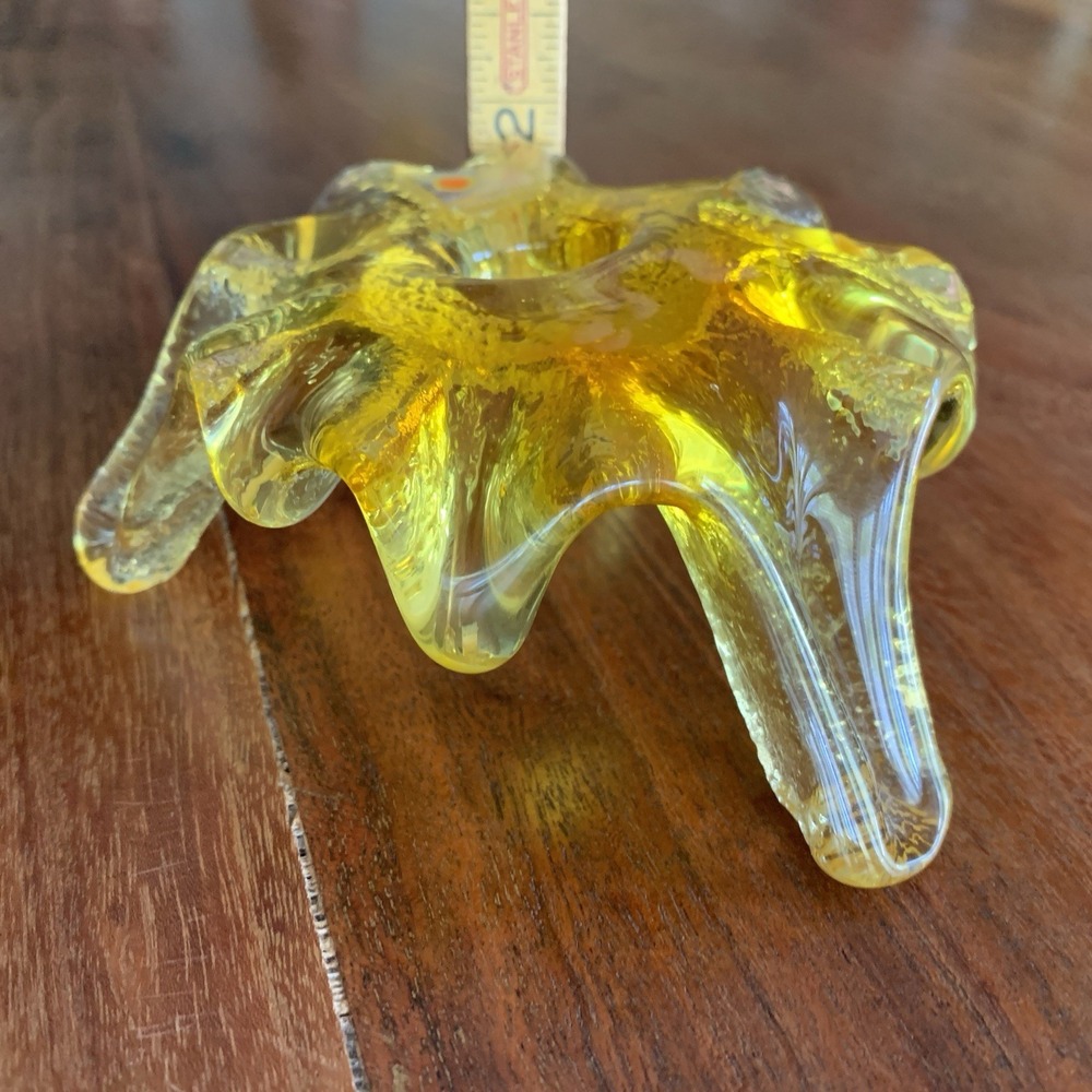 Vintage BLENKO Glass Yellow Candlestick Holder Rare Color Atomic Ice Art Glass - Picture 15 of 16